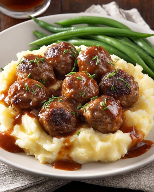 Salisbury Meatballs and Mashed Potatoes Salisbury Meatballs and Mashed Potatoes