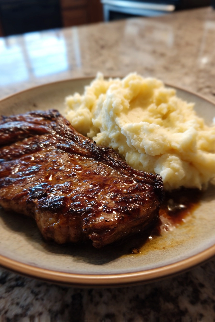 Caramelized Ribeye Steak with Creamy Mashed Potatoes Caramelized Ribeye Steak with Creamy Mashed Potatoes