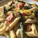 Mozzarella Salmon Penne with Asparagus and Lemon Cream Mozzarella Salmon Penne with Asparagus and Lemon Cream