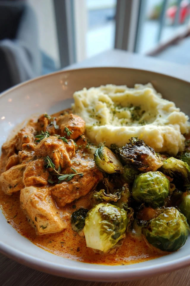 Epic Creamy Pepper Chicken Bowl with Roasted Brussels Delights!
