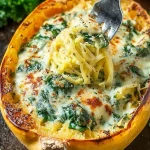 Spinach Stuffed Spaghetti Squash With Parmesan Cream Sauce