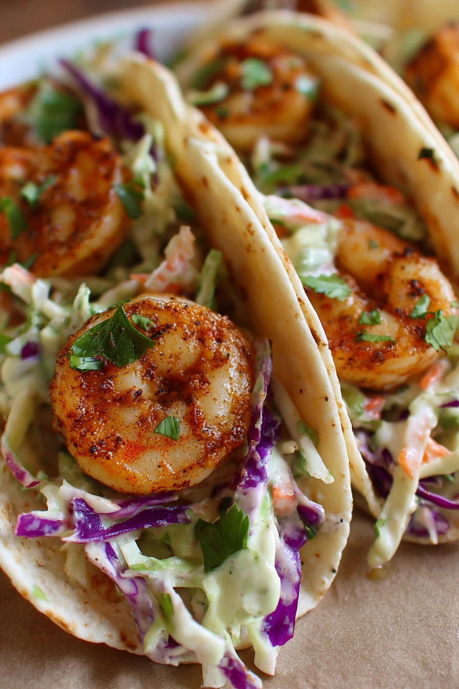 Cilantro Lime Shrimp Tacos with Creamy Slaw