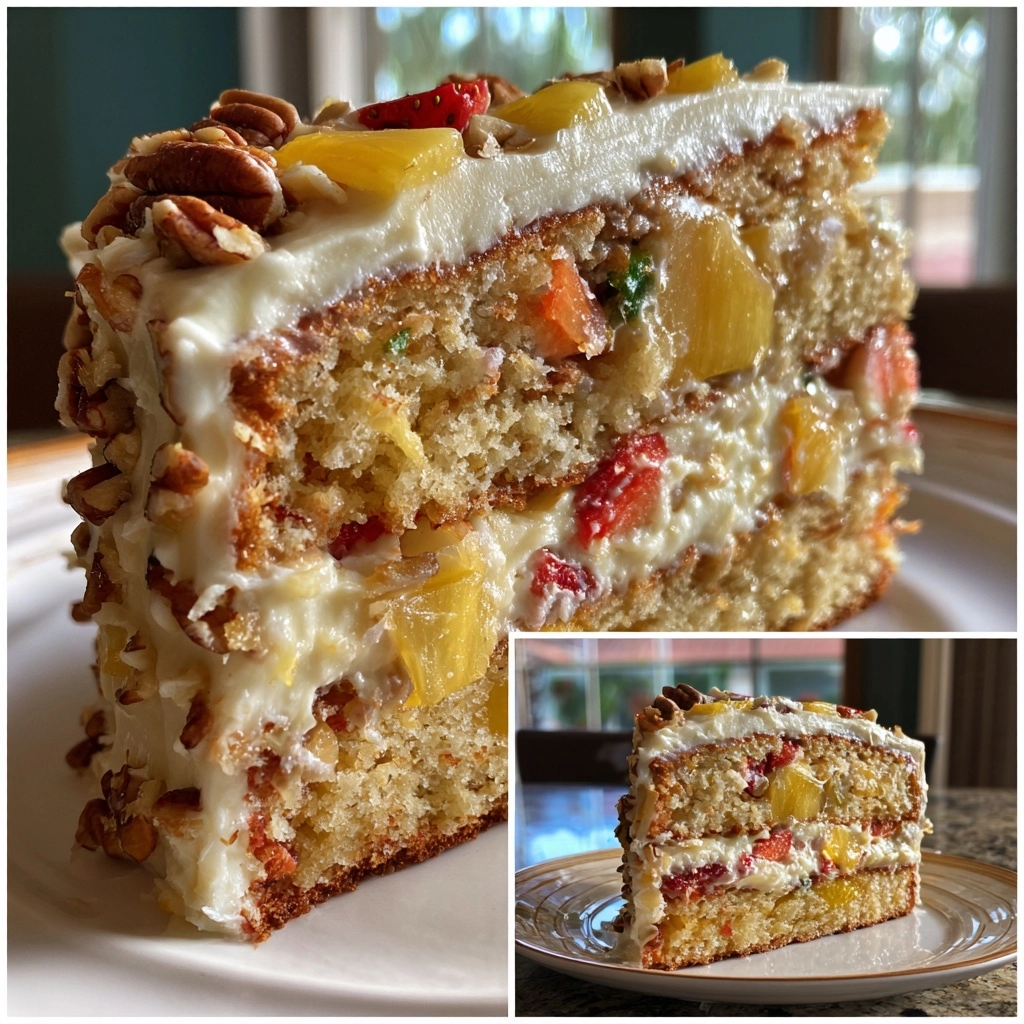 Layered Tropical Cake: Pineapple, Banana, Strawberry Delight! Layered Tropical Cake: Pineapple, Banana, Strawberry, Pecan