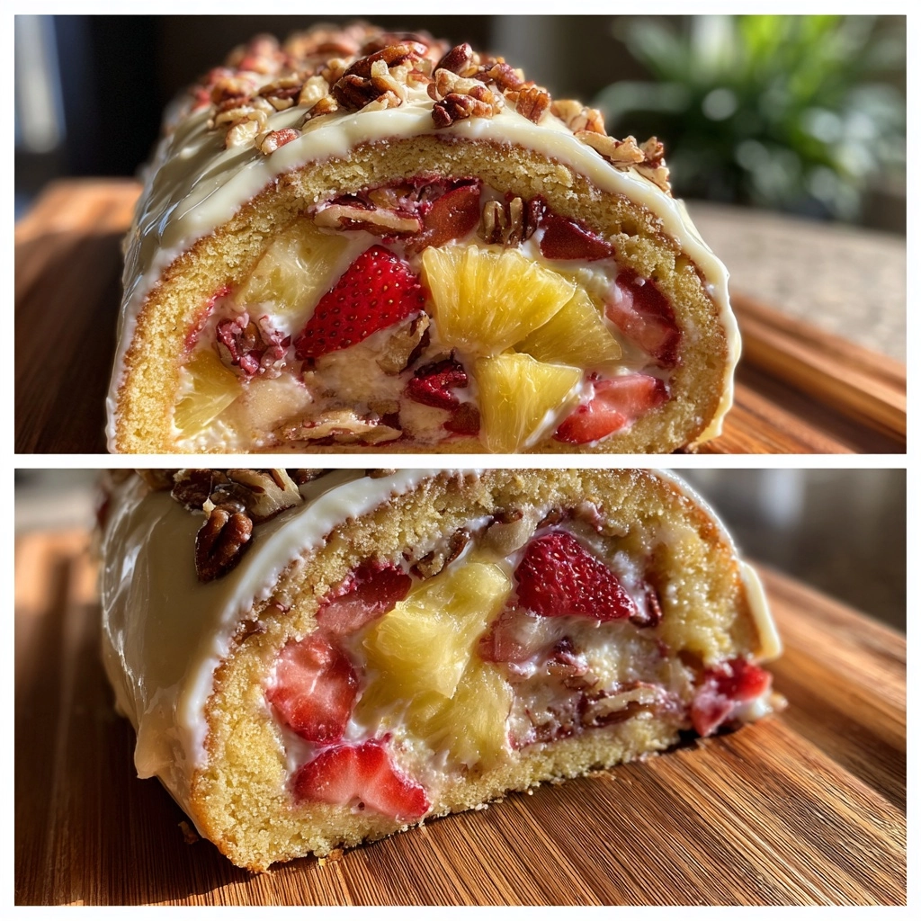 Strawberry Pineapple Pecan Cake Roll: A Delightful Treat! Strawberry Pineapple Pecan Cake Roll (Swiss roll style)