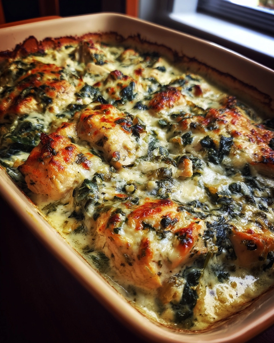 Keto spinach artichoke chicken bake