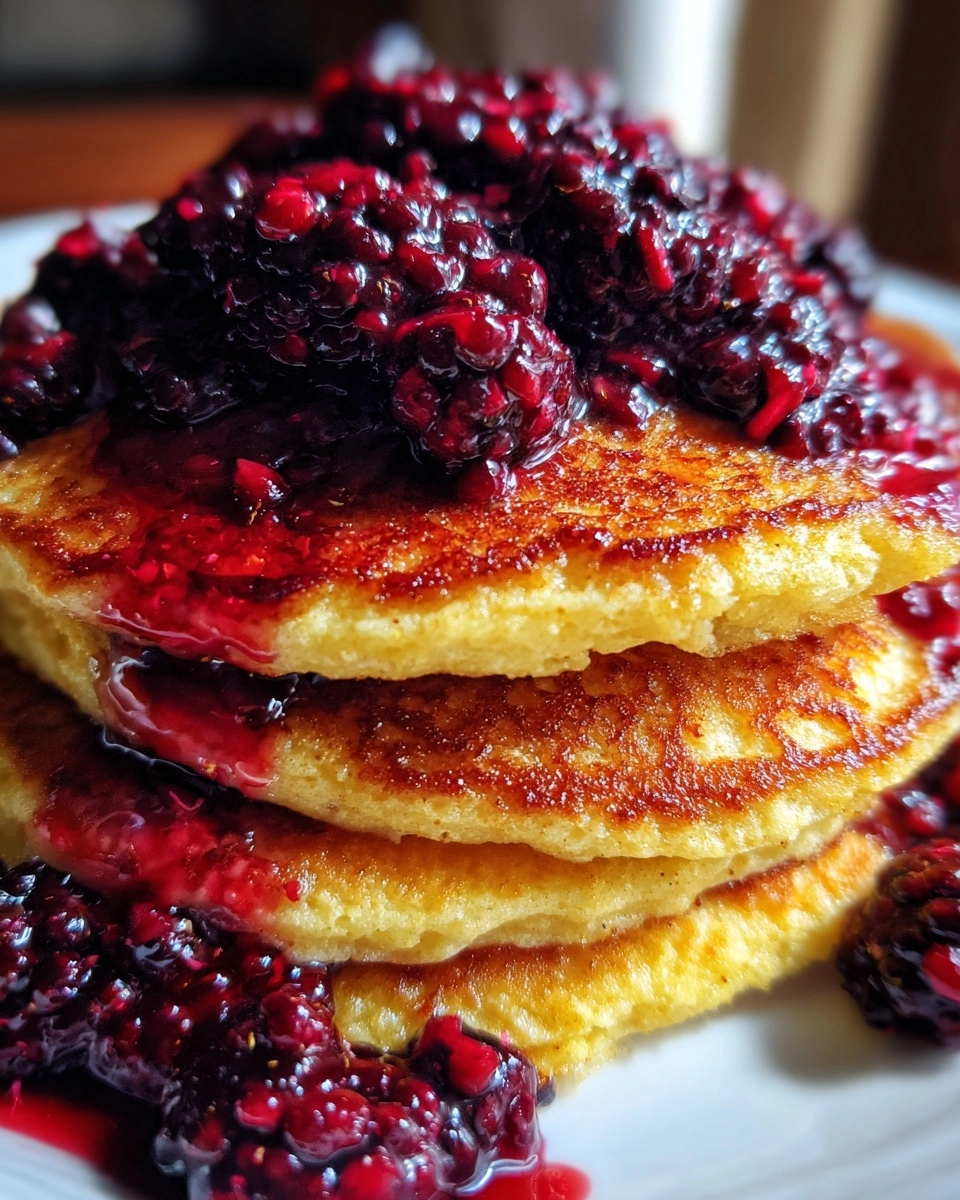 Vegan almond flour pancake stack with blackberry compote delights! vegan almond flour pancake stack with blackberry compote