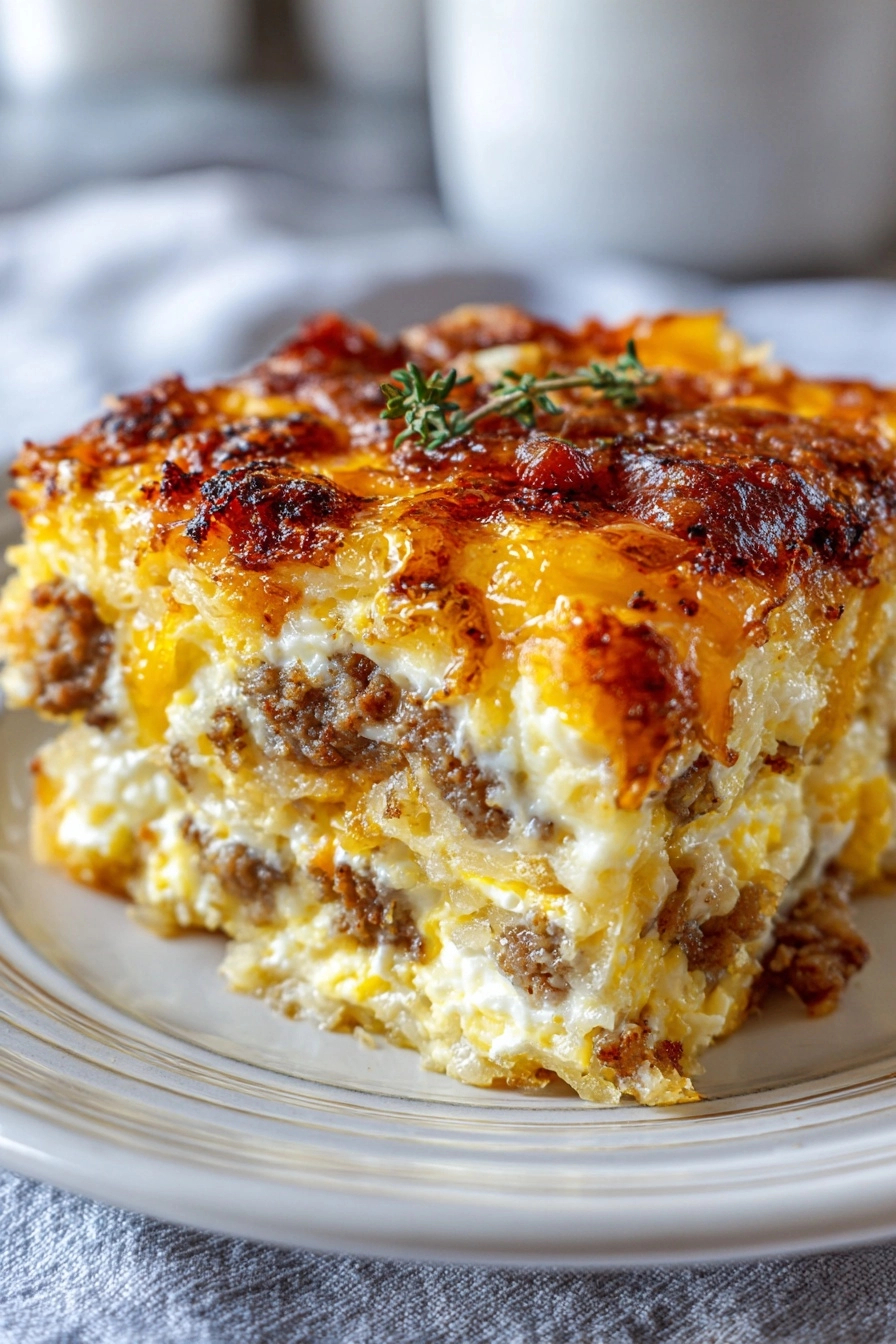 Sausage Egg and Cream Cheese Hashbrown Casserole