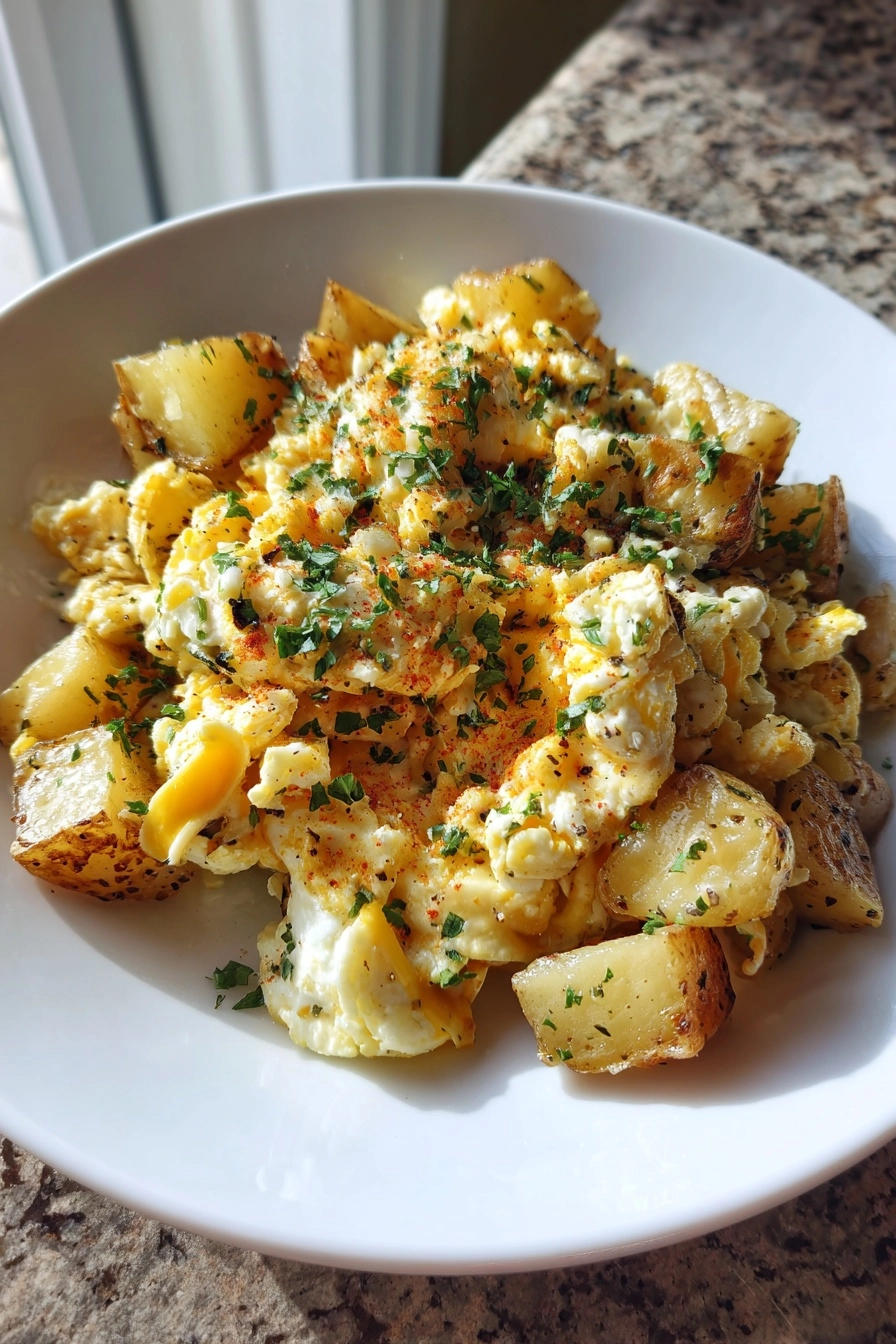 Cheesy Potato Egg Scramble