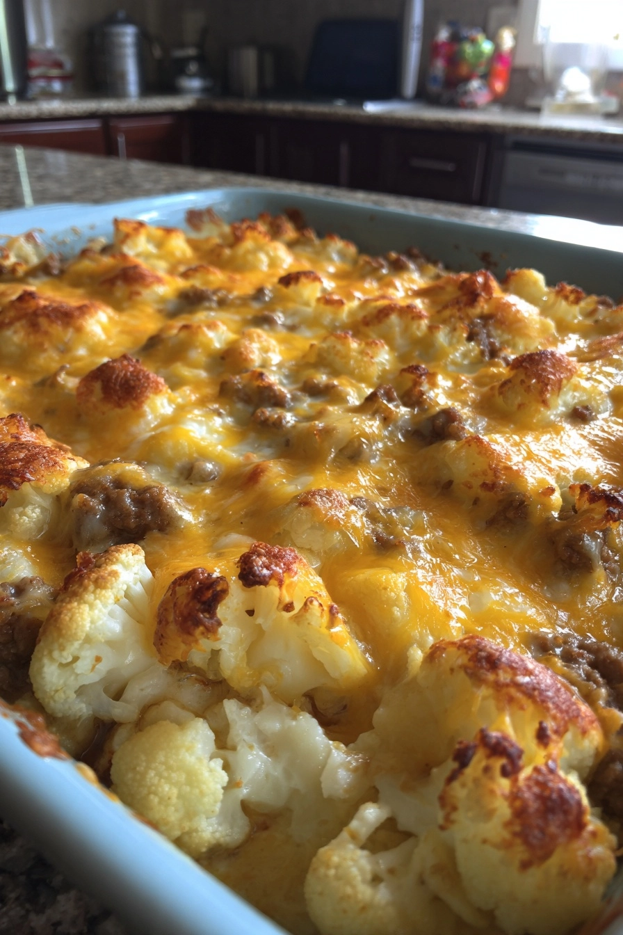 Keto Cheesy Beef and Cauliflower Bake